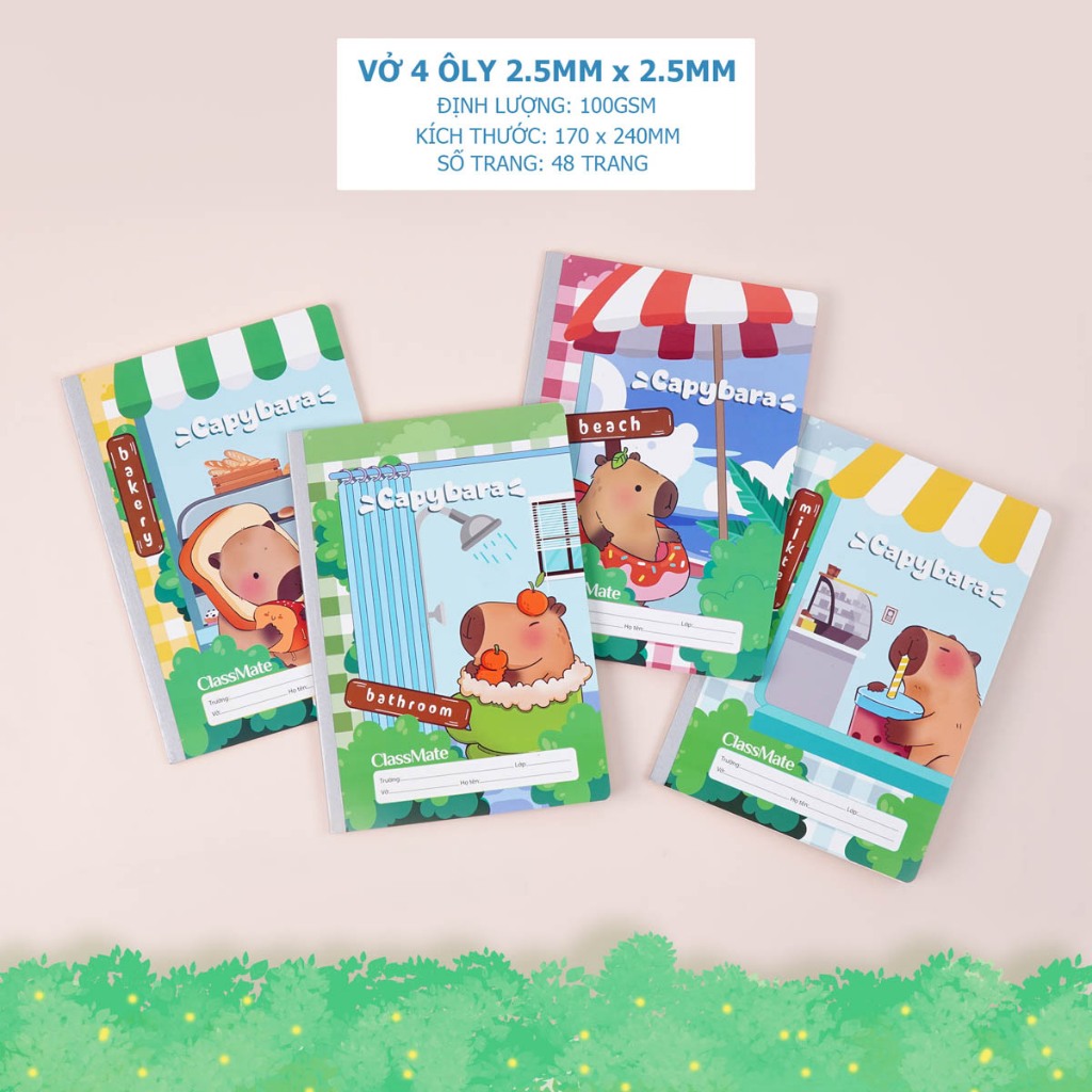Vở Ô Li Capybara Classmate - 1 Quyển - Vở 4 ÔLi 2.5x2.5mm 100gsm 48/80 Trang Giấy Chống Lóa Vở Học Sinh