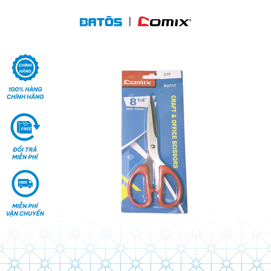 Kéo 210mm Comix B2717 thép chống rỉ, sắc khỏe cắt được đĩa CD, dây dù.