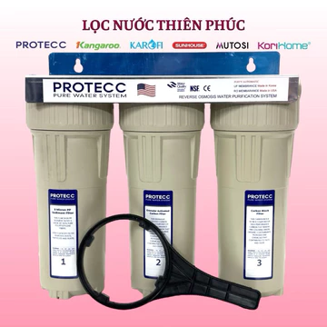 Bộ Lọc Thô 3 Cấp Lọc Ly Xám 10 Inch PROTECC Chính Hãng - Lọc Thô Nấu Ăn, Tiền Lọc Ion Kiềm
