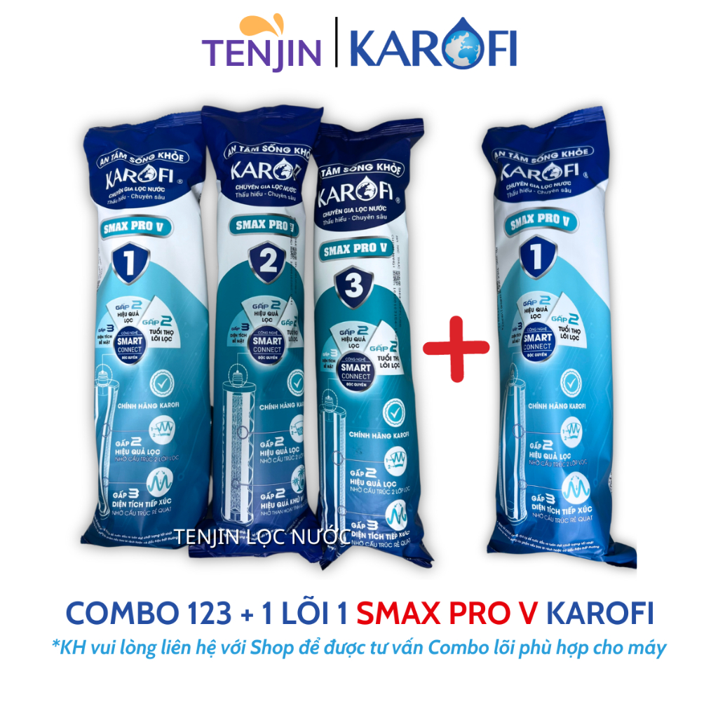 Combo Lõi Lọc Thô 123 SMAX PRO V (Thêm 1 Đến 2 Lõi Số 1) Smart Connect Tăng Hiệu Quả Lọc Dành Cho Model Máy Nhất Định