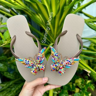 [ Mũi Vuông- charm Bướm 7 màu] DÉP XỎ NGÓN NỮ GẮN CHARM BỨM LẤP LÁNH MIX CÙNG 18 MÀU ĐẾ CHẤT CAO SU ÊM ÁI