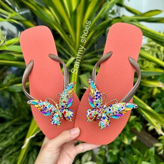 [ Mũi Vuông- charm Bướm 7 màu] DÉP XỎ NGÓN NỮ GẮN CHARM BỨM LẤP LÁNH MIX CÙNG 18 MÀU ĐẾ CHẤT CAO SU ÊM ÁI