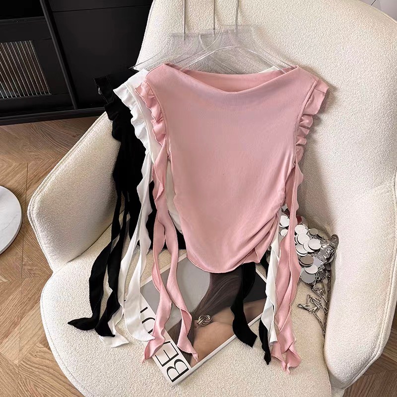 [CÓ SIZE] Áo Trễ Vai Ranshi HAI LỚP Thiết Kế Dây Tua Rua Tay Ngắn Cho Nữ Sexy Chất Thun Cotton Mịn Đẹp - RA247