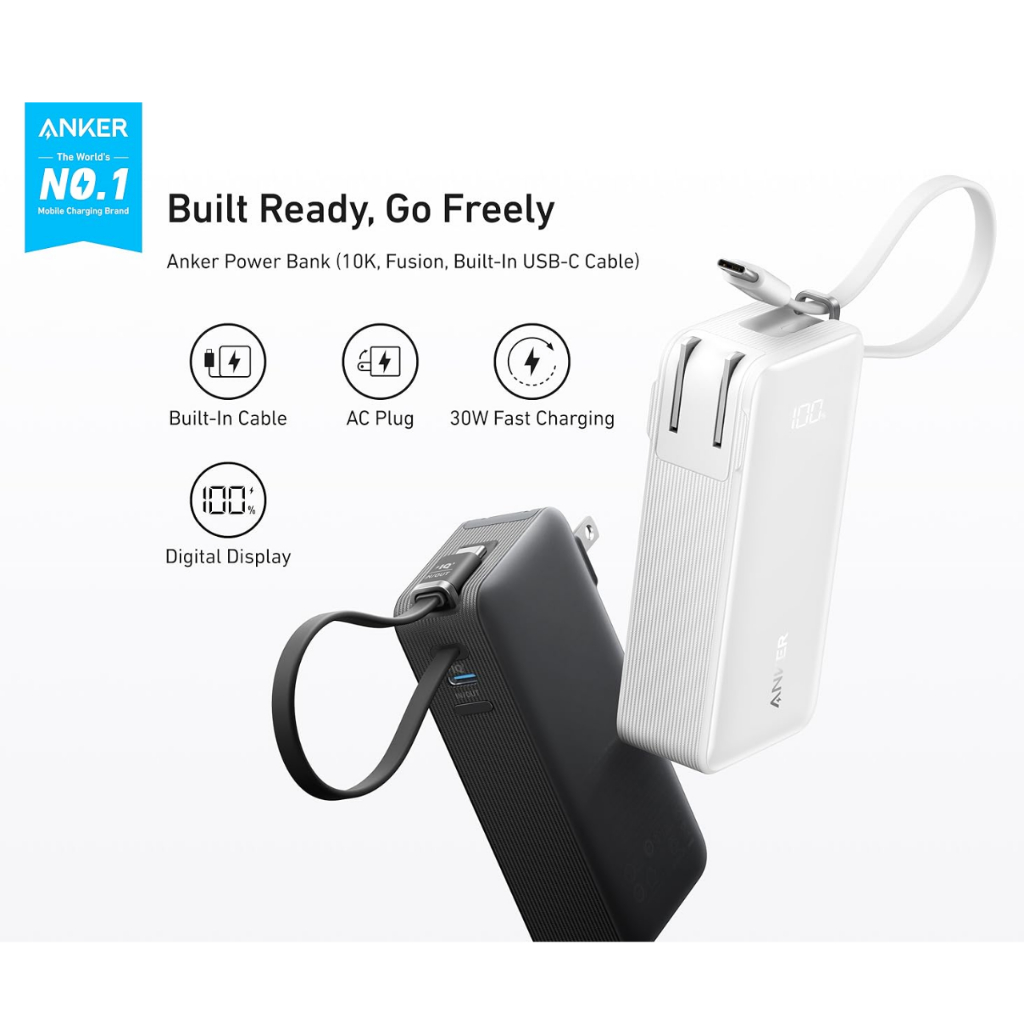 Sạc Dự Phòng Anker Fusion 10.000mAh 30w Tích Hợp Cáp + Sạc Tường - A1637 (Bảo Hành 18 Tháng) | BigBuy360 - bigbuy360.vn