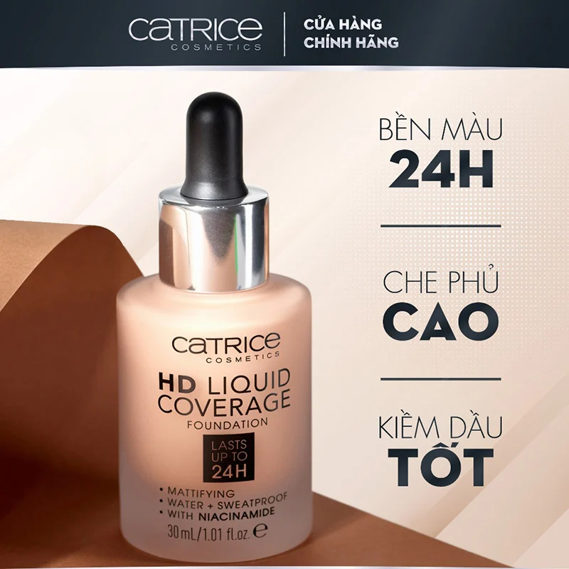 Kem nền Catrice HD Liquid Che Phủ Tốt Kiềm Dầu 24H Chất Mỏng Nhẹ Tệp Da - 30ml - AHB Cosmetics