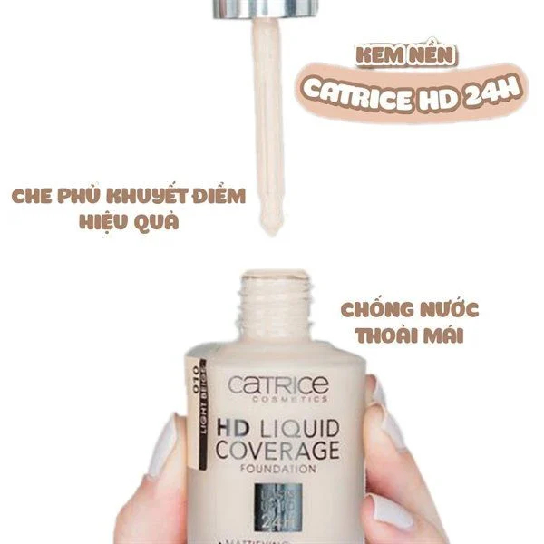 Kem nền Catrice HD Liquid Che Phủ Tốt Kiềm Dầu 24H Chất Mỏng Nhẹ Tệp Da - 30ml - AHB Cosmetics