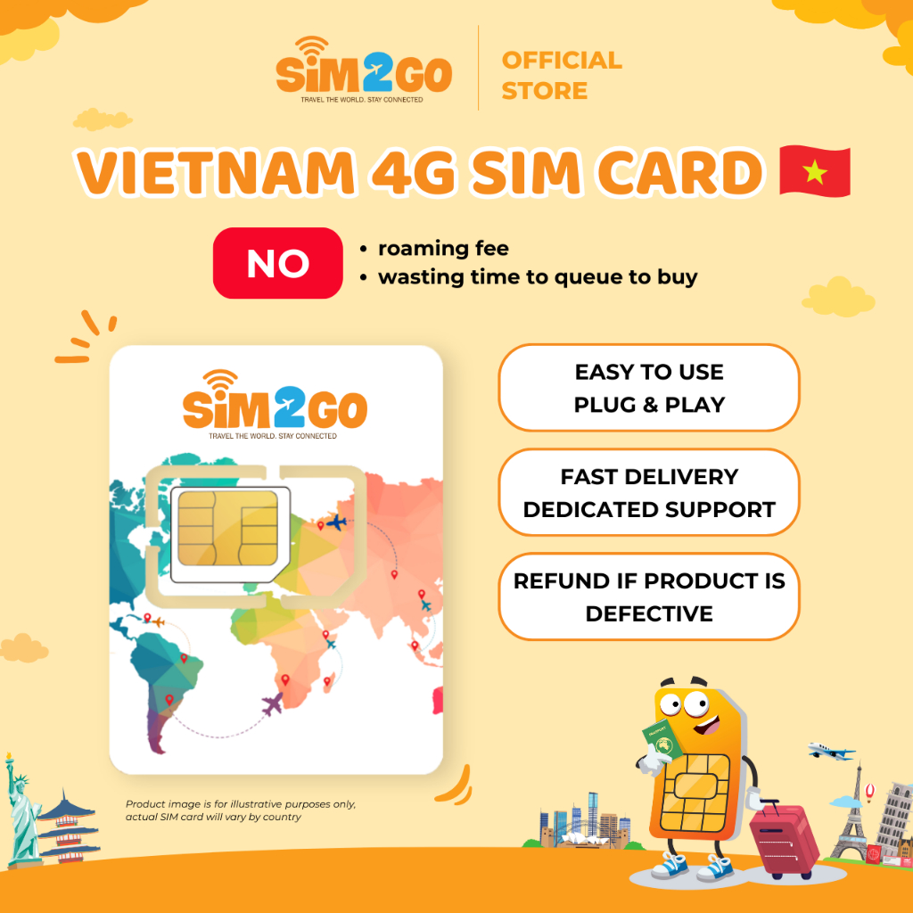 Vietnam 4G SIM card - Multi plans (20 days) - Free SIM ejector - SIM2GO ...