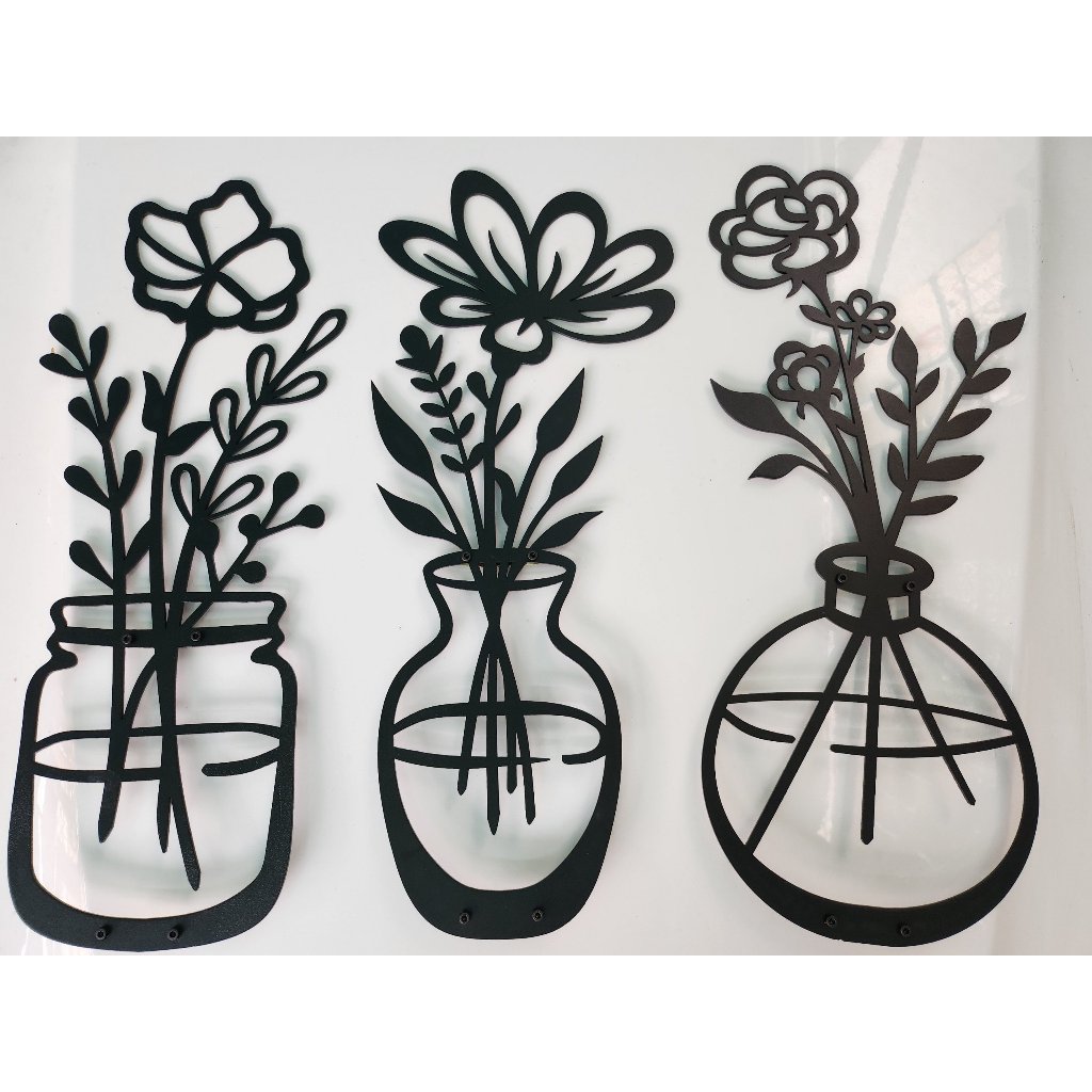 Tranh sắt CNC B08 | Bộ tranh sắt "Lọ hoa xinh xắn ", Treo tường nghệ thuật, Decor trang trí nội thất
