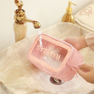 Set 3 túi trong suốt WASHBAG BỰ STORE màu hồng baby chống nước mang đi du lịch thoải mái