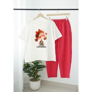 Sét đồ dài mặc nhà cho nữ in hình Bé Tóc Đỏ - JULY fashion2023, Đồ bộ mặc nhà, mặc đi chơi quần dài chất Cotton, Đũi mềm