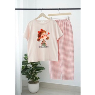 Sét đồ dài mặc nhà cho nữ in hình Bé Tóc Đỏ - JULY fashion2023, Đồ bộ mặc nhà, mặc đi chơi quần dài chất Cotton, Đũi mềm