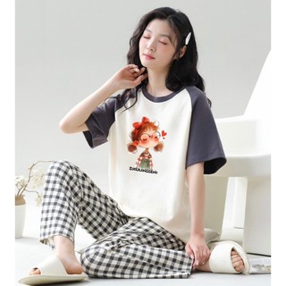 Sét đồ dài mặc nhà cho nữ in hình Bé Tóc Đỏ - JULY fashion2023, Đồ bộ mặc nhà, mặc đi chơi quần dài chất Cotton, Đũi mềm