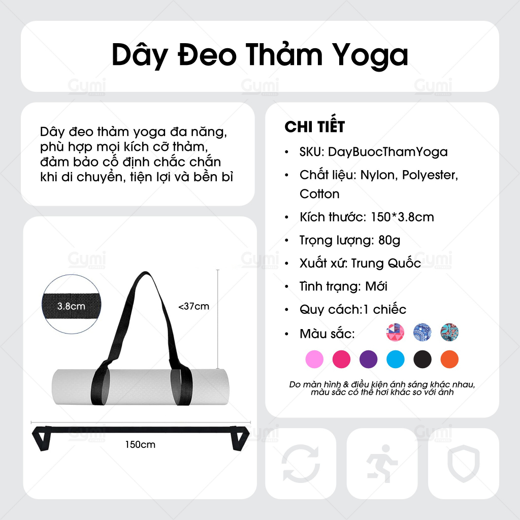 Dây Buộc Thảm Tập Yoga Đeo Vai Kết Hợp Dây Uốn Dẻo Cotton Co Giãn Yoga - Pilates - Gym - BuocTham
