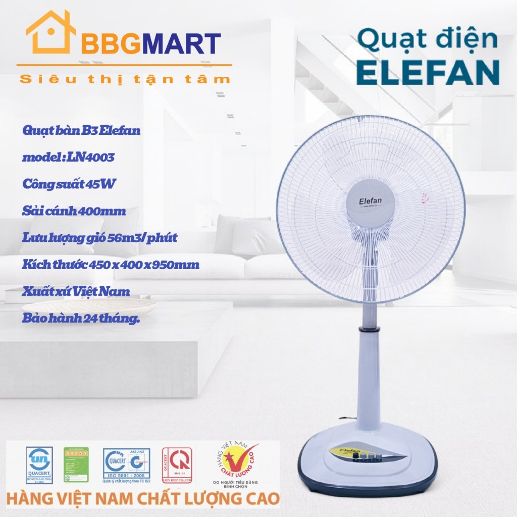 Quạt lửng nhựa cánh 3 lá Elefan L4003 45w hoạt động êm gió mạnh vươt ...