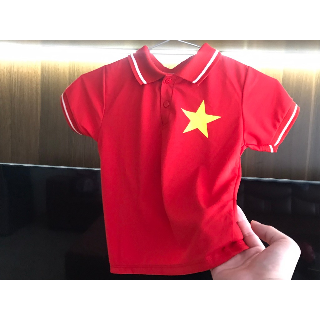Áo Polo Cờ Đỏ Sao Vàng Trẻ Em Chất Đẹp Áo Cờ Đỏ Sao Vàng Cổ Bẻ Đủ Size Trẻ Em Người Lớn In Trước Sau Đẹp
