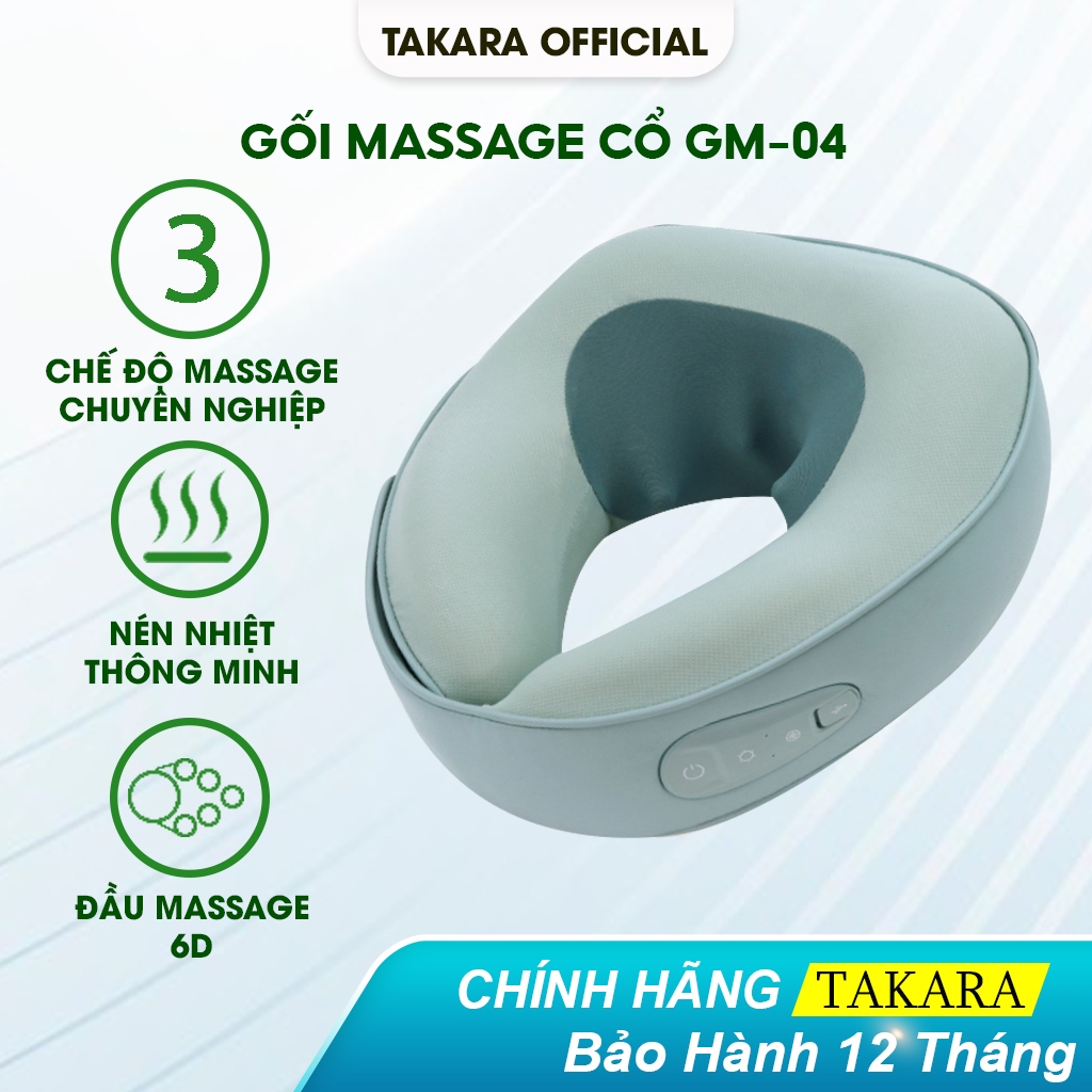 Gối Massage Cổ Cao Cấp Takara Gm 04 Máy Mát Xa Cổ Chữ U Với 3 Mức Nhiệt Chườm Nóng Giảm Đau Mỏi