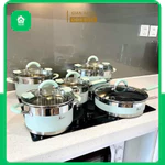Bộ Nồi Phủ Sứ Chống Dính Amey AM096 Hợp Kim Nhôm Truyền Nhiệt Nhanh, Nắp Kính Cường Lực - Nhà Bếp Thiên Hà — ảnh 3