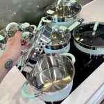 Bộ Nồi Phủ Sứ Chống Dính Amey AM096 Hợp Kim Nhôm Truyền Nhiệt Nhanh, Nắp Kính Cường Lực - Nhà Bếp Thiên Hà — ảnh 5