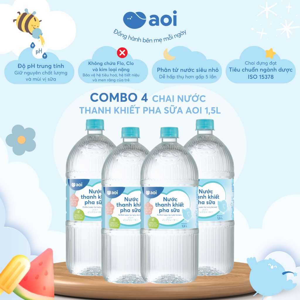 [CHAI 1.5L] Nước pha sữa thanh khiết cho bé AOI Inochi có độ pH lý tưởng từ 6.5 đến 8.5, giữ được dưỡng chất trong sữa