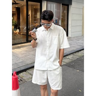 Đồ Bộ Nam Set Đũi Nam (Áo + Quần) Áo Sơ Mi Đũi Cộc Tay Đi Biển Mùa Hè Cao Cấp vải line