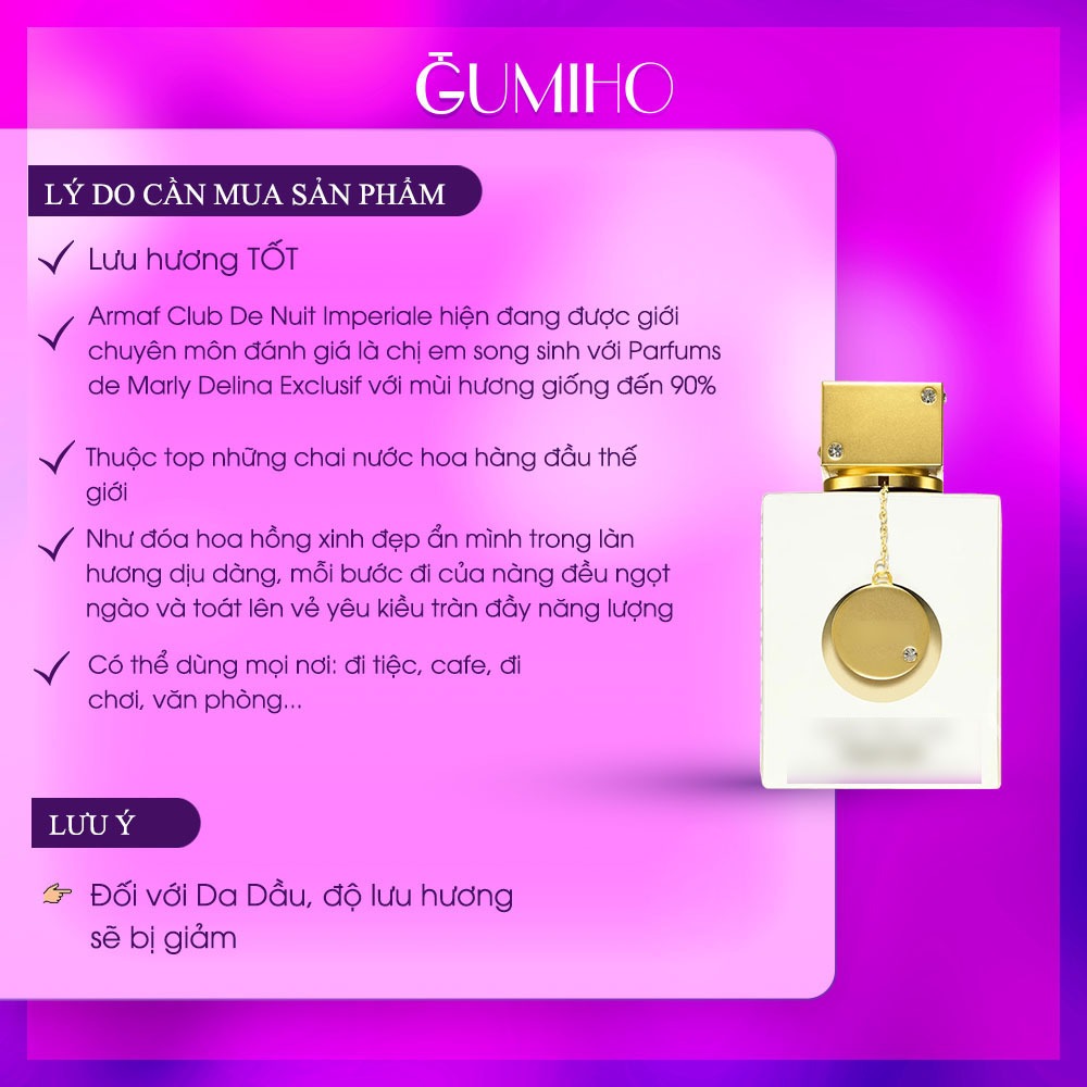 Nước Hoa Nữ Club De Nuit White Imperiale EDP Thơm Bản Clone Hoàn Hảo Của  ᴅᴇ.ɪɪɴᴀ Exclusif - GumihoPerfume | BigBuy360 - bigbuy360.vn