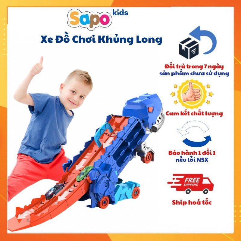 Bộ Đồ Chơi Xe Đua Cầu Trượt Cao Cấp, Xe Khủng Long Nuốt Ô Tô gồm 6 Xe ...