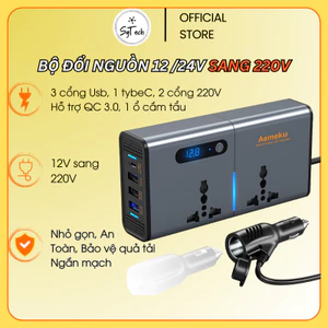 Bộ đổi nguồn 12V/24V sang 220V - Bộ Biến Tần Cho Ô Tô, Công Suất 200W Hỗ Trợ Sạc Nhanh PD27W