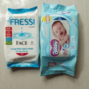 1 khăn ướt chăm sóc da Fressi care 20 tờ/ khăn ướt bobby 32 tờ