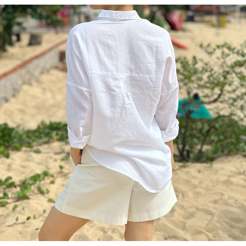 Ảnh Áo sơ mi trắng tay dài linen cotton cao cấp 3