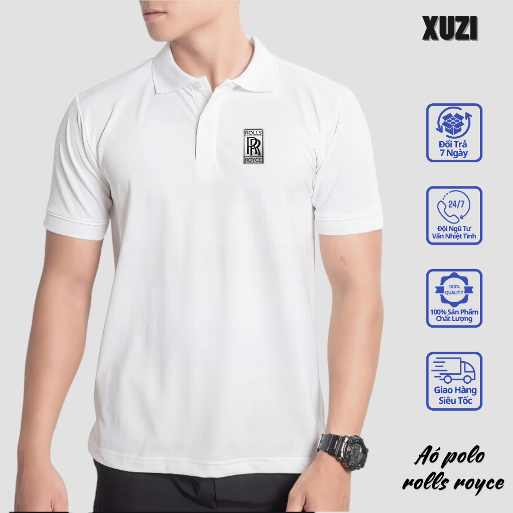 Áo thun polo hãng xe rolls royce áo phông có cổ bẻ ngắn tay vải polyester mềm mịn thời trang thanh lịch cao cấp nhà XUZI