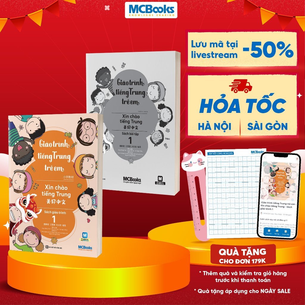 Sách - Combo Giáo Trình Tiếng Trung Trẻ Em – Xin Chào Tiếng Trung - Giáo Trình + SBT Tập 1.