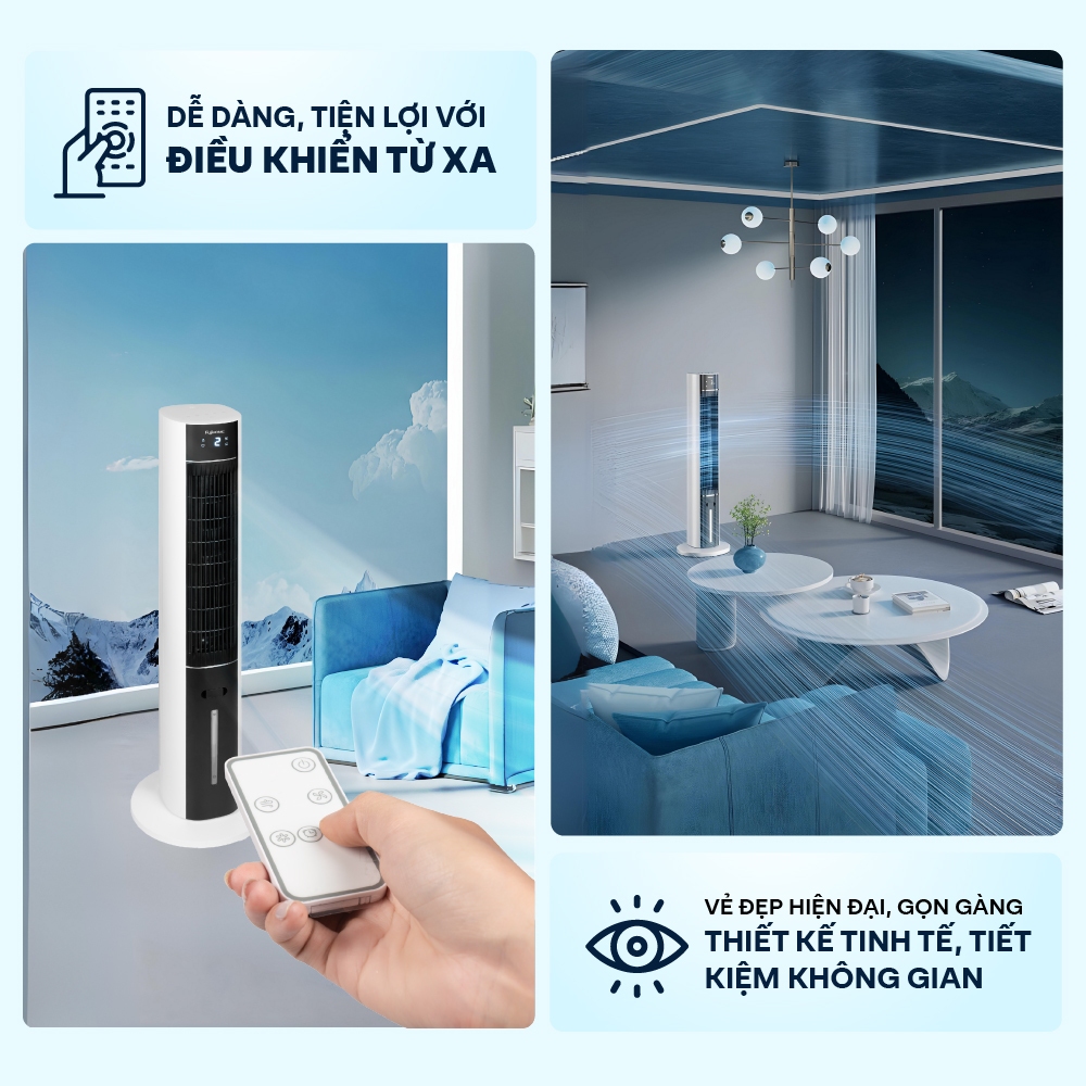 Quạt làm mát hơi nước FUJI, quạt tháp cây đứng đối lưu hẹn giờ lọc không khí điều khiển từ xa
