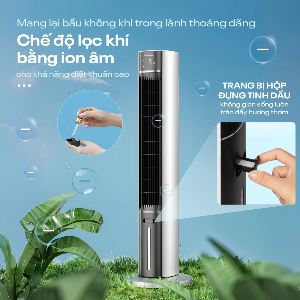 Quạt làm mát hơi nước FUJI, quạt tháp cây đứng đối lưu hẹn giờ lọc không khí điều khiển từ xa
