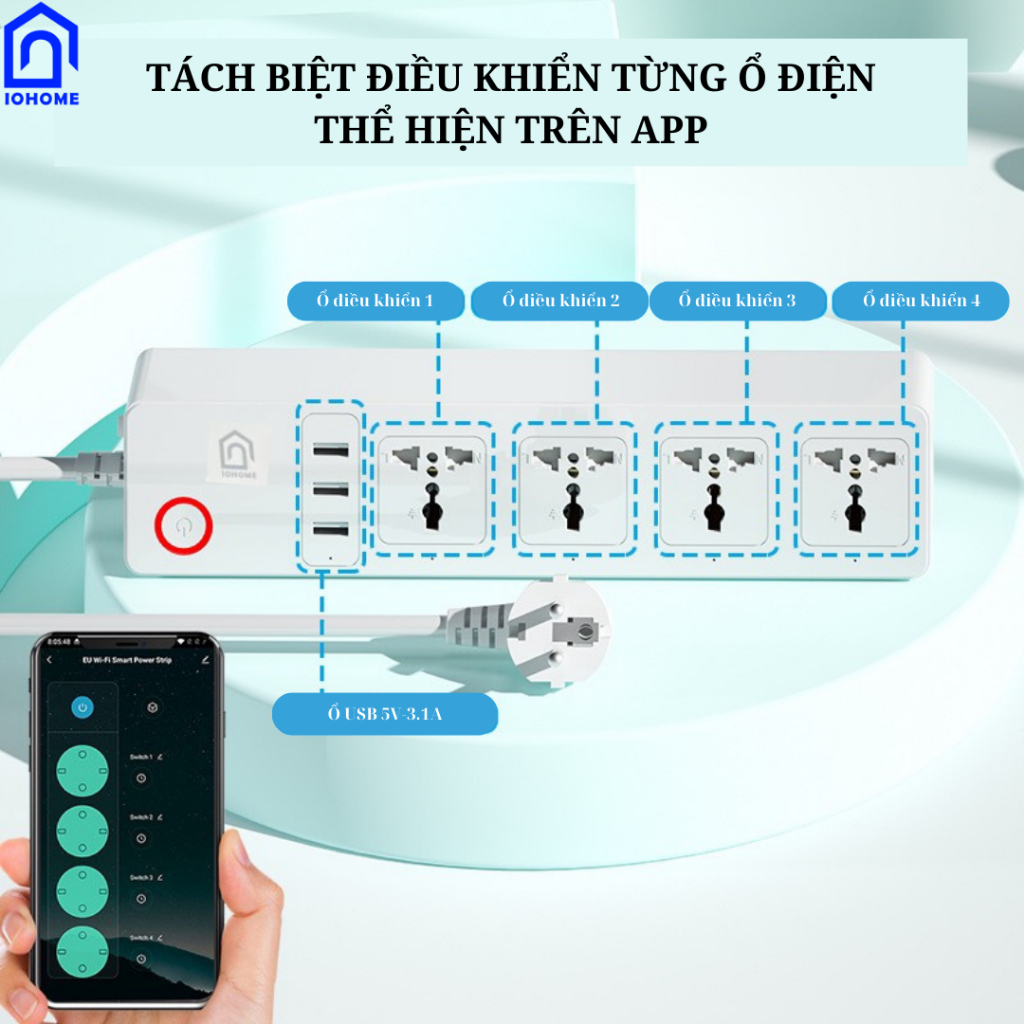 Ổ cắm điện thông minh Tuya 10A tích hợp đầu ghim USB 5V-3.1A Tuya kết ...