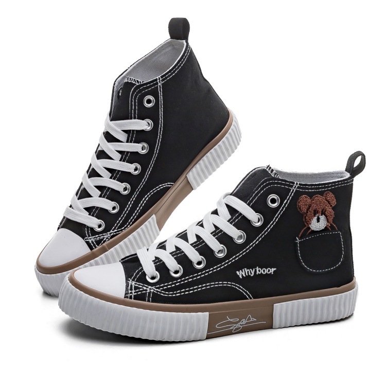 Giày thể thao nữ, sneaker Cổ Cao, vải canvas màu đen, đế Cao Su Chống Trơn Trượt  + Tặng kèm 5