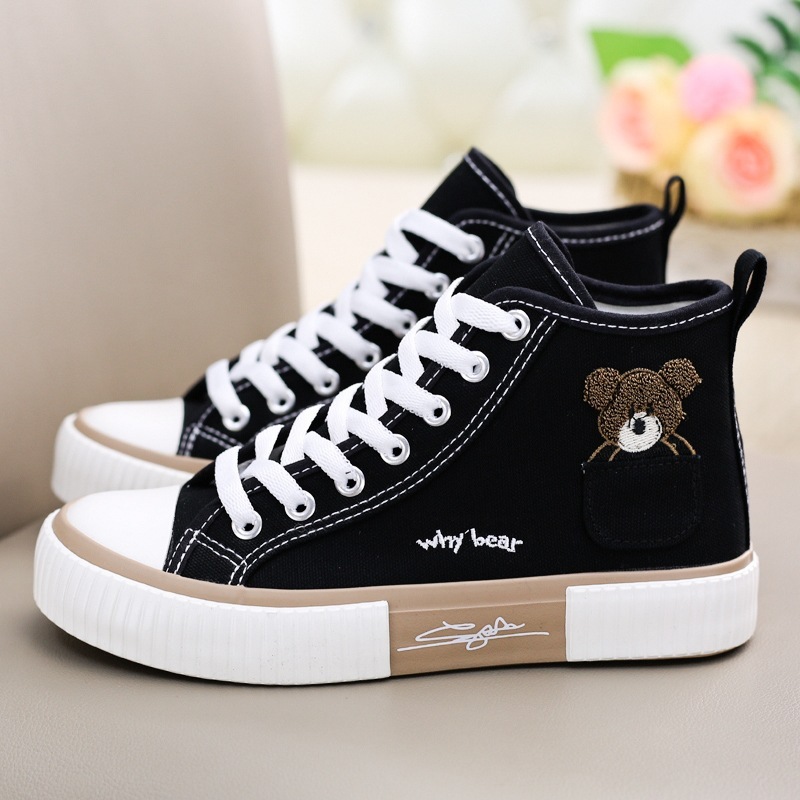 Giày thể thao nữ, sneaker Cổ Cao, vải canvas màu đen, đế Cao Su Chống Trơn Trượt  + Tặng kèm 5