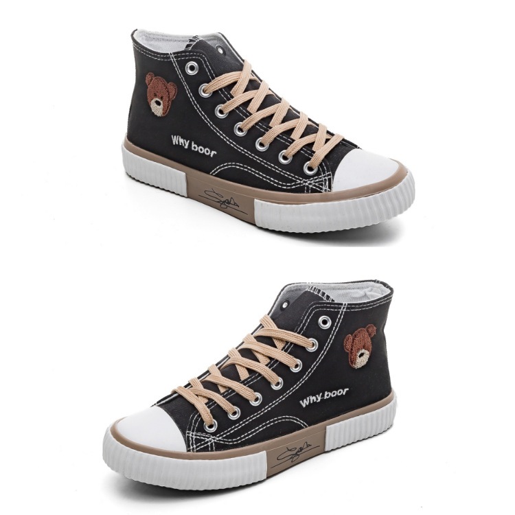 Giày thể thao nữ, sneaker Cổ Cao, vải canvas màu đen, đế Cao Su Chống Trơn Trượt  + Tặng kèm 5