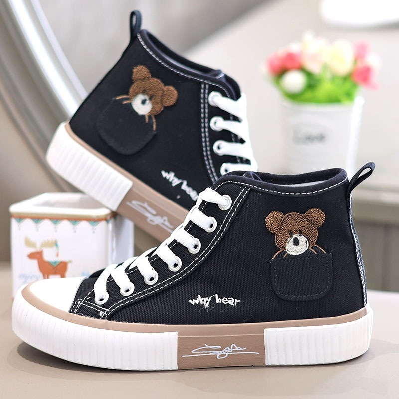 Giày thể thao nữ, sneaker Cổ Cao, vải canvas màu đen, đế Cao Su Chống Trơn Trượt  + Tặng kèm 5
