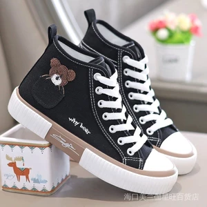 Giày thể thao nữ, sneaker Cổ Cao, vải canvas màu đen, đế Cao Su Chống Trơn Trượt + Tặng kèm 5