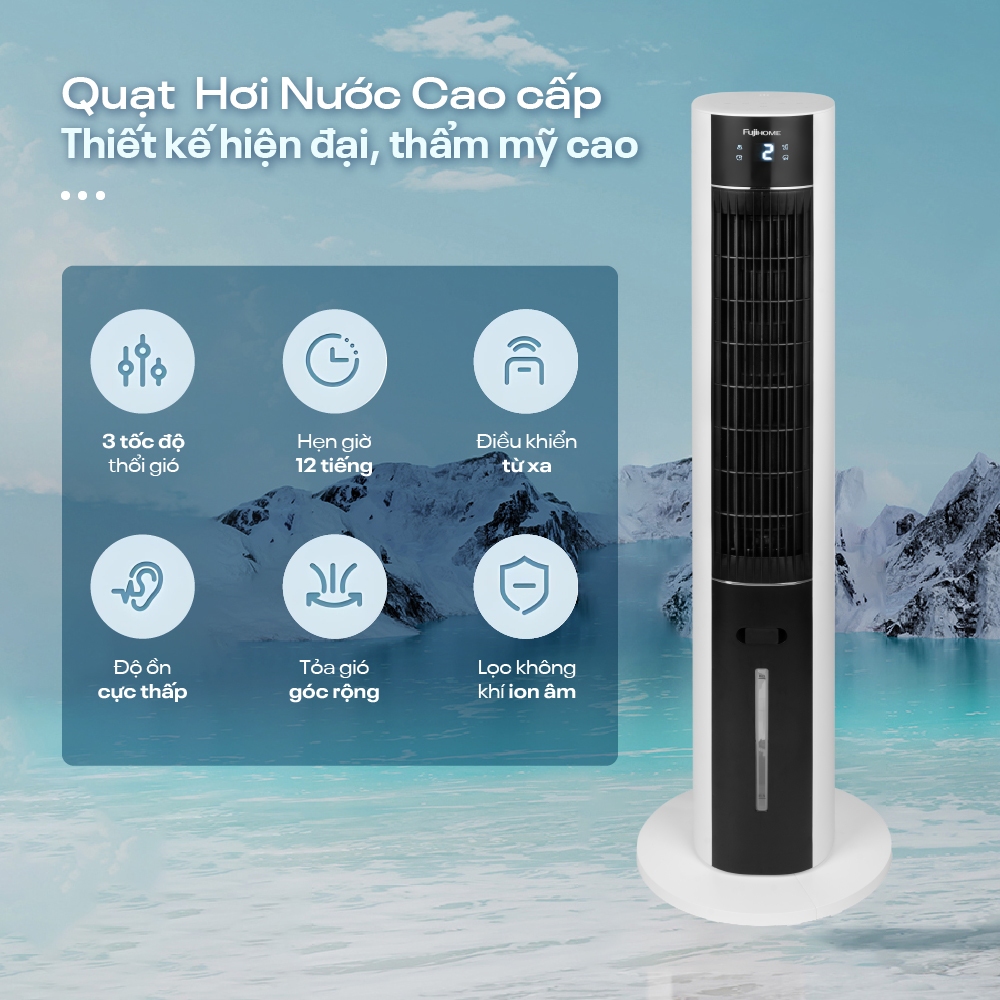 Quạt tháp làm mát hơi nước FUJIHOME AC-18L, quạt điện đứng lọc không khí hẹn giờ điều khiển từ xa
