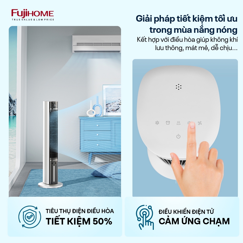 Quạt tháp làm mát hơi nước FUJIHOME AC-18L, quạt điện đứng lọc không khí hẹn giờ điều khiển từ xa