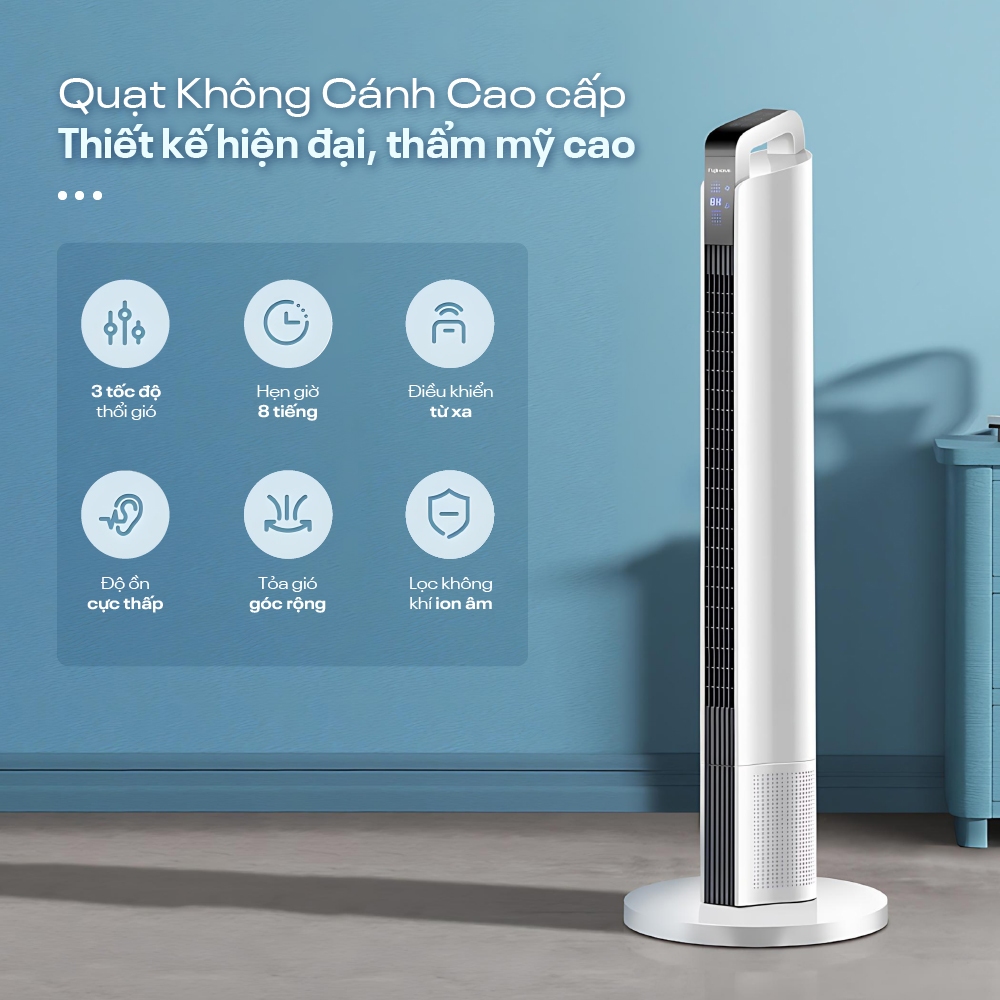 Quạt tháp đối lưu FUJIHOME TF-12, quạt điện cây đứng lọc không khí hẹn giờ điều khiển từ xa remote