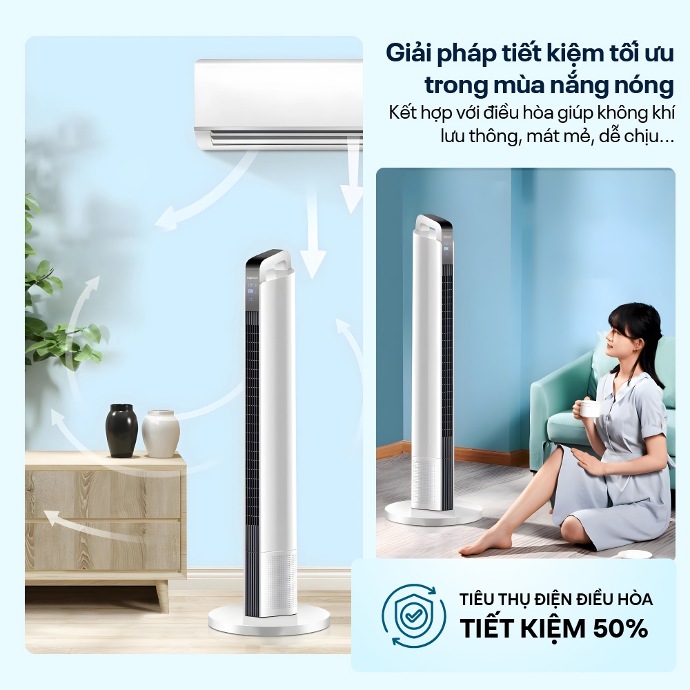 Quạt tháp đối lưu FUJIHOME TF-12, quạt điện cây đứng lọc không khí hẹn giờ điều khiển từ xa remote