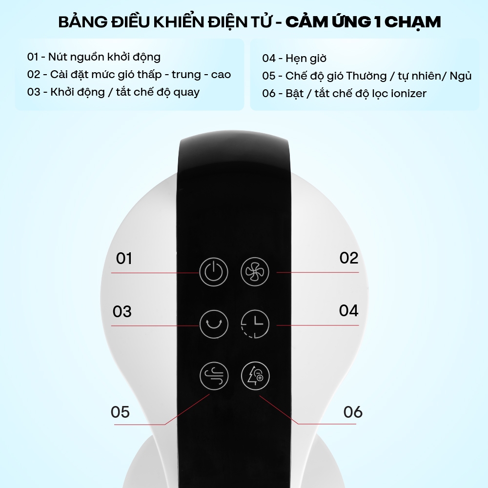 Quạt tháp đối lưu FUJIHOME TF-12, quạt điện cây đứng lọc không khí hẹn giờ điều khiển từ xa remote