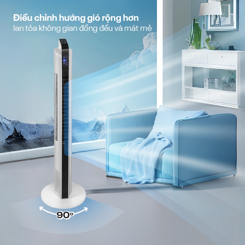 Quạt tháp đối lưu FUJIHOME TF-12, quạt điện cây đứng lọc không khí hẹn giờ điều khiển từ xa remote