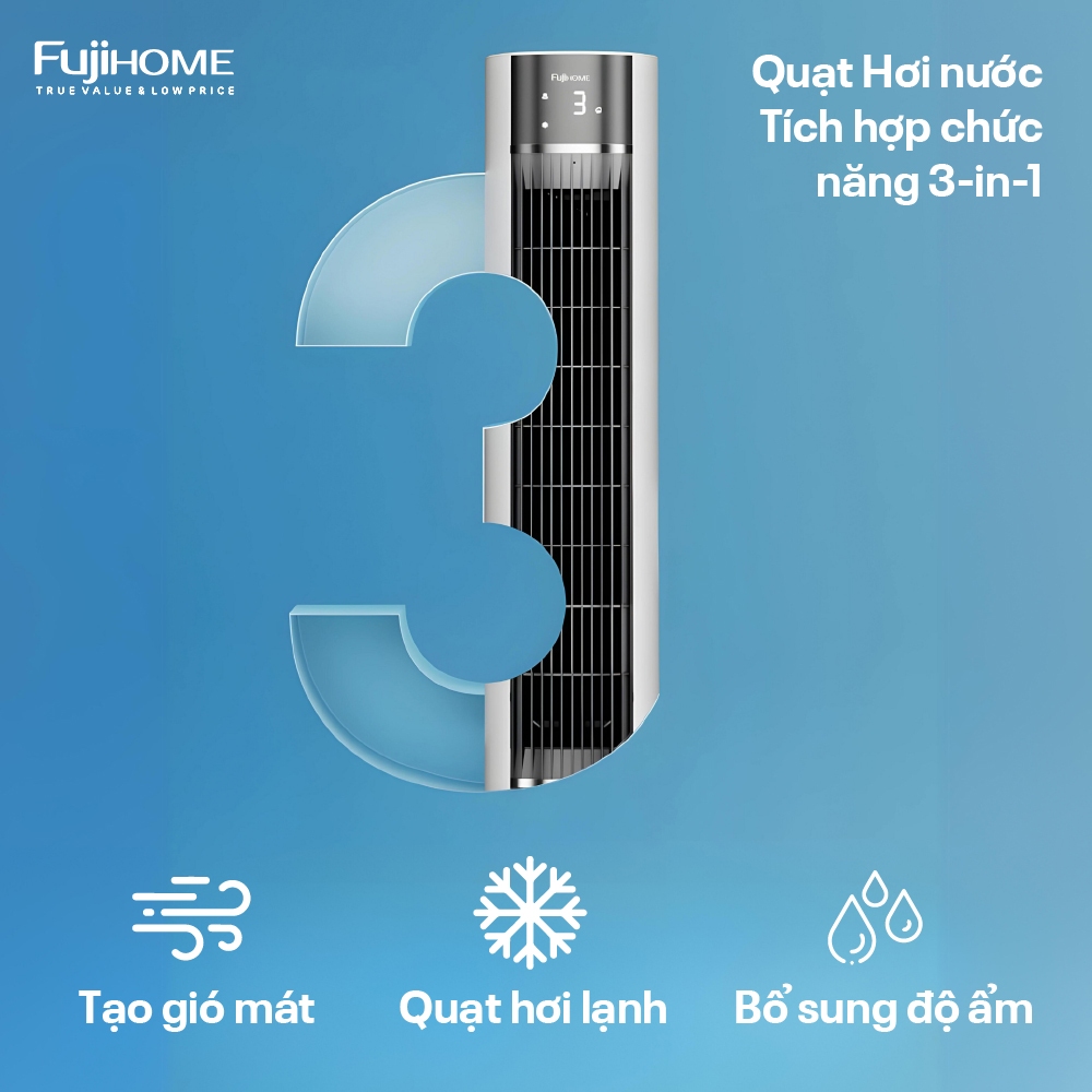 Quạt tháp làm mát hơi nước FUJJHOME AC-18LE, quạt điện điều hòa hẹn giờ điều khiển từ xa remote