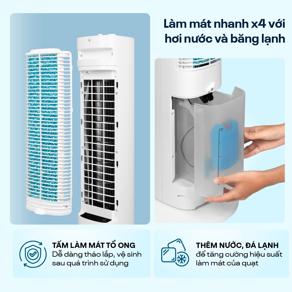 Quạt tháp làm mát hơi nước FUJJHOME AC-18LE, quạt điện điều hòa hẹn giờ điều khiển từ xa remote
