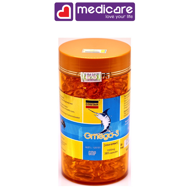 Viên uống dầu cá COSTAR Omega3 hỗ trợ giảm mỡ máu, tốt cho tim mạch và mắt 1000mg hộp 365 viên