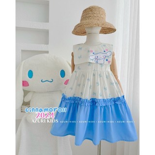 Váy bé gái cổ vuông cách điệu hoạ tiết cinnamoroll hot hit, đầm bé gái sz 10-30kg, váy cho bé gái mùa hè