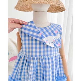 Váy bé gái cổ vuông cách điệu hoạ tiết cinnamoroll hot hit, đầm bé gái sz 10-30kg, váy cho bé gái mùa hè